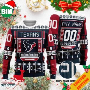 Custom Name Number NFL Houston Texans Playing Field Ugly Christmas Sweater For Men And Women