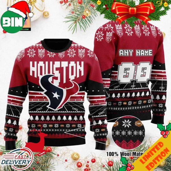 Custom Name Number NFL Houston Texans Rugby Stadium Ugly Christmas Sweater For Men And Women