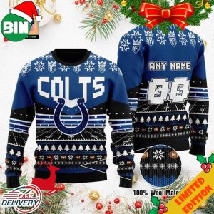 Custom Name Number NFL Indianapolis Colts Rugby Stadium Ugly Christmas Sweater For Men And Women