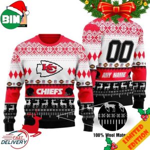 Custom Name Number NFL Kansas City Chiefs Playing Field Ugly Christmas Sweater For Men And Women