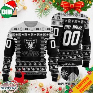 Custom Name Number NFL Logo Las Vegas Raiders Ugly Christmas Sweater For Men And Women