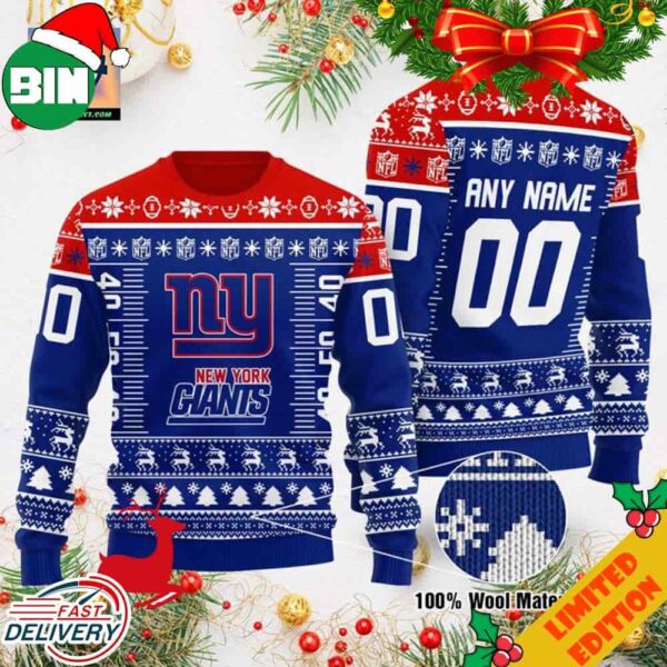 Custom Name Number NFL Logo New York Giants Ugly Christmas Sweater For Men And Women