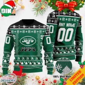 Custom Name Number NFL Logo New York Jets Ugly Christmas Sweater For Men And Women