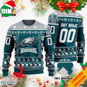 Custom Name Number NFL Logo Philadelphia Eagles Ugly Christmas Sweater For Men And Women