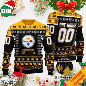 Custom Name Number NFL Logo Pittsburgh Steelers Ugly Christmas Sweater For Men And Women