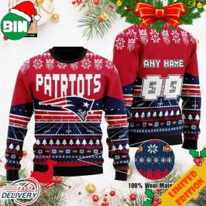 Custom Name Number NFL New England Patriots Rugby Stadium Ugly Christmas Sweater For Men And Women