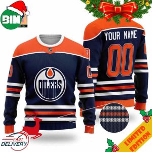 Custom Name Number NHL Edmonton Oilers Navy Ugly Sweater For Men And Women