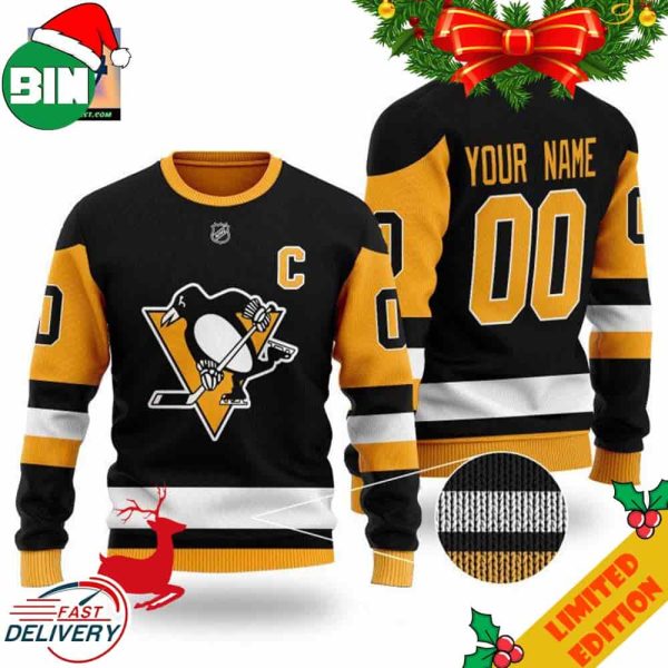 Custom Name Number Pittsburgh Penguins NHL Black 3D Ugly Sweater For Men And Women