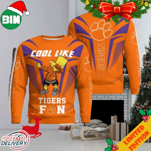 Cute Cool Like Clemson Tigers Fan Bart Simpson Dab Ugly Sweater