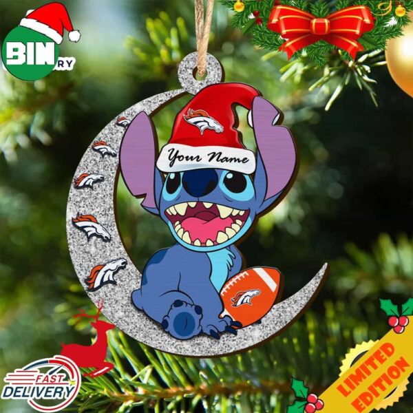 Denver Broncos Stitch Ornament NFL Christmas And Stitch With Moon Ornament