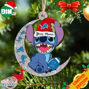 Detroit Lions Stitch Ornament NFL Christmas And Stitch With Moon Ornament