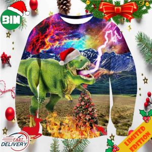 Dinosaur Fire Thunder Ugly Sweater For Men And Women