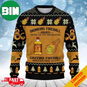 Dungeons And Dragons Drinking Fireball Solves Most Of My Problems Ugly Sweater For Men And Women