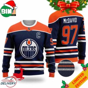 Edmonton Oilers Mcdavid 97 Navy NHL Ugly Sweater
