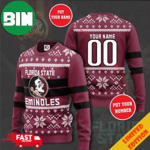 Florida State Seminoles NCAA Santa Claus Hat Ho Ho Ho 3D Custom Name And Number Ugly Christmas Sweater
