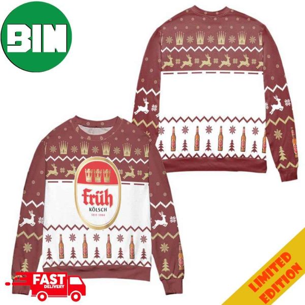 Fruh Kolsch Seit 1904 Reindeer Pine Tree Ugly Christmas Sweater For Men And Women