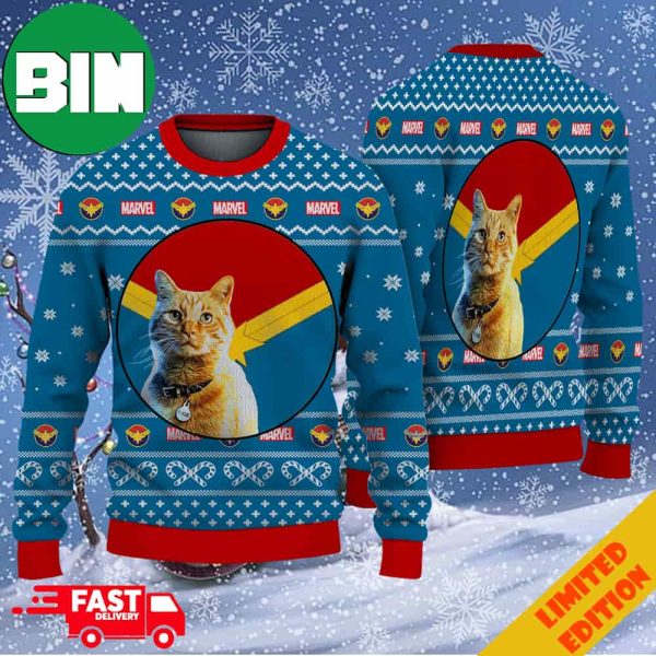 Goose Flerken Cat The Marvels Marvel Studios Christmas 2023 Holiday Gift For Fans Ugly Sweater