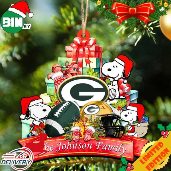 Green Bay Packers Snoopy And NFL Sport Ornament Personalized Your Family Name