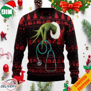 Grinch Hand For Nurse Ugly Christmas Sweater