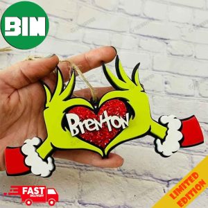 Grinch Heart Hands Personalize Name Christmas Tree Decorations 2023 Holiday Gift Ornament