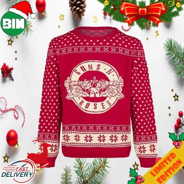Guns N Roses Red Christmas 2023 Pattern Ugly Sweater