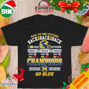Hail To The Victors Back To Back 2021 2022 2023 Champions Michigan Wolverines T-Shirt
