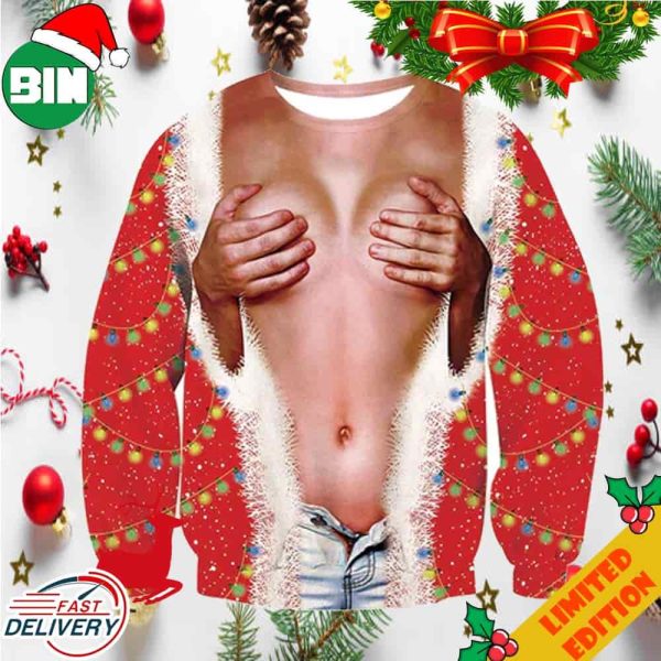 Hand On Boobs Funny Barebody Ugly Sweater For Men And Women