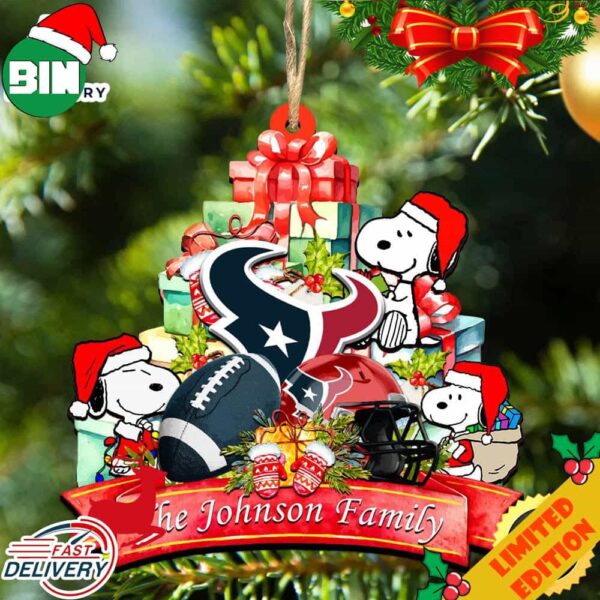 Houston Texans Snoopy And NFL Sport Ornament Personalized Your Family Name