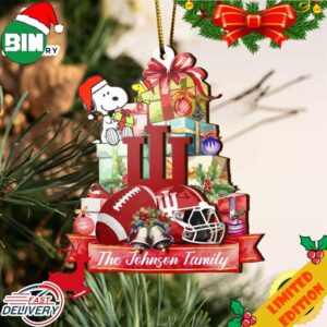 Indiana Hoosiers And Snoopy Christmas NCAA Ornament Custom Your Family Name