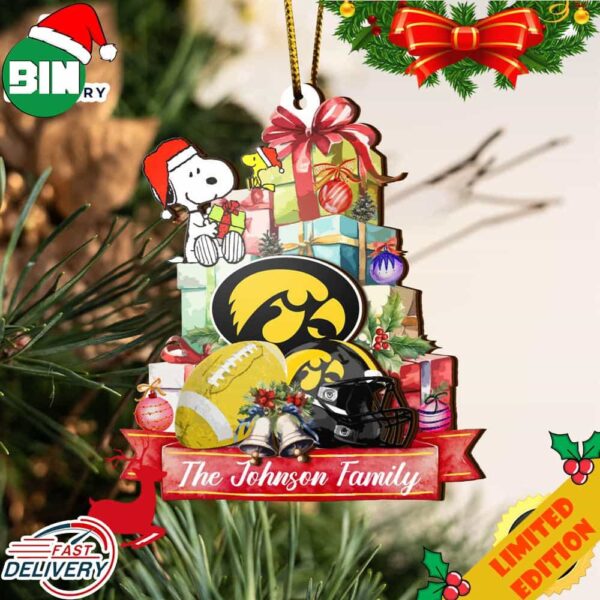 Iowa Hawkeyes And Snoopy Christmas NCAA Ornament Custom Your Family Name