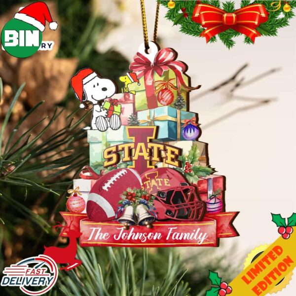 Iowa State Cyclones And Snoopy Christmas NCAA Ornament Custom Your Family Name