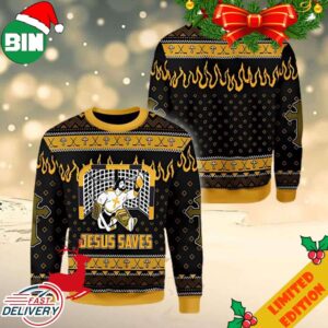 Jesus Saves Hockey Funny Christmas 2023 Ugly Sweater