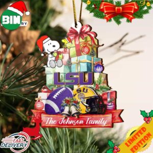 LSU Tigers And Snoopy Christmas NCAA Ornament Custom Your Family Name