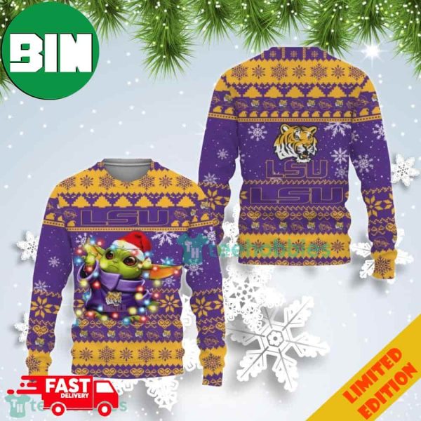 LSU Tigers Baby Yoda Christmas Light Ugly Christmas Sweater For Men And Women