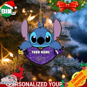 LSU Tigers Stitch Custom Name Ornament NCAA And Stitch With Heart Ornament