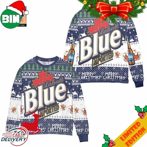 Labatt Blue Imported Pine Tree Pattern Ugly Christmas Sweater