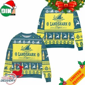 Landshark Lager Beer Logo Reindeer Pattern Ugly Christmas Sweater