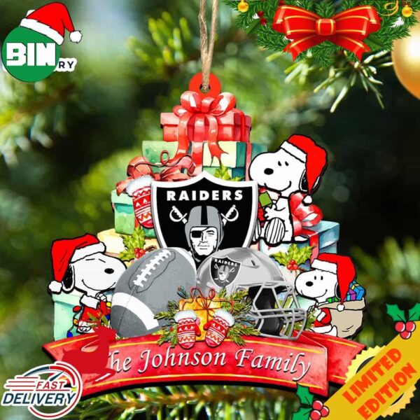 Las Vegas Raiders Snoopy And NFL Sport Ornament Personalized Your Family Name