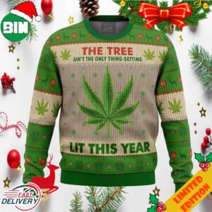 Lit This Year Weed Ugly Christmas Sweater