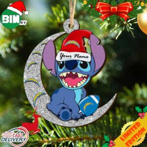 Los Angeles Chargers Stitch Ornament NFL Christmas And Stitch With Moon Ornament