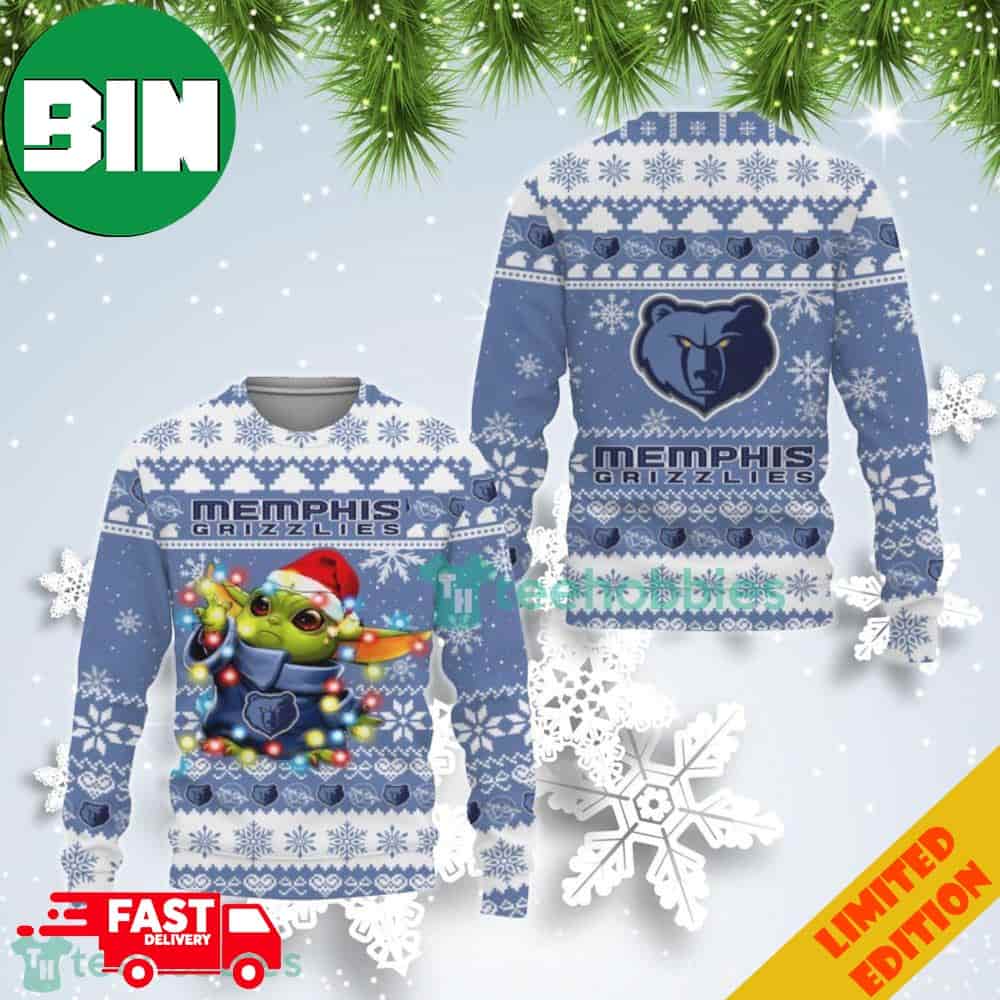 Memphis Grizzlies Baby Yoda Christmas Light Ugly Christmas Sweater For Men And Women