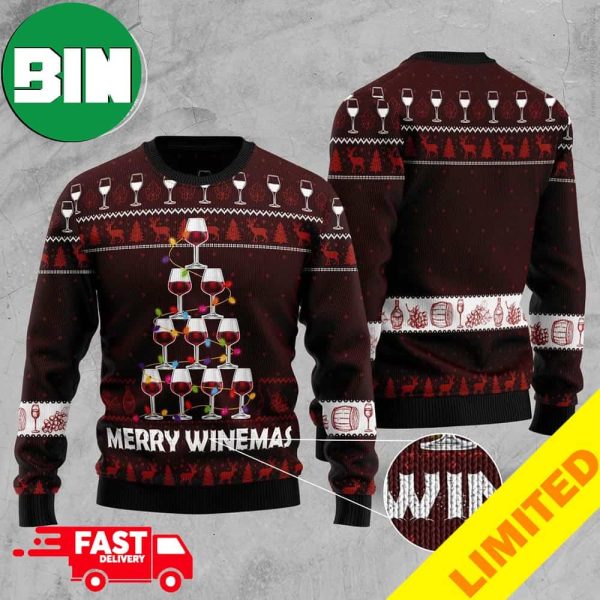 Merry Winemas Christmas Tree Xmas Funny 2023 Holiday Custom And Personalized Idea Christmas Ugly Sweater
