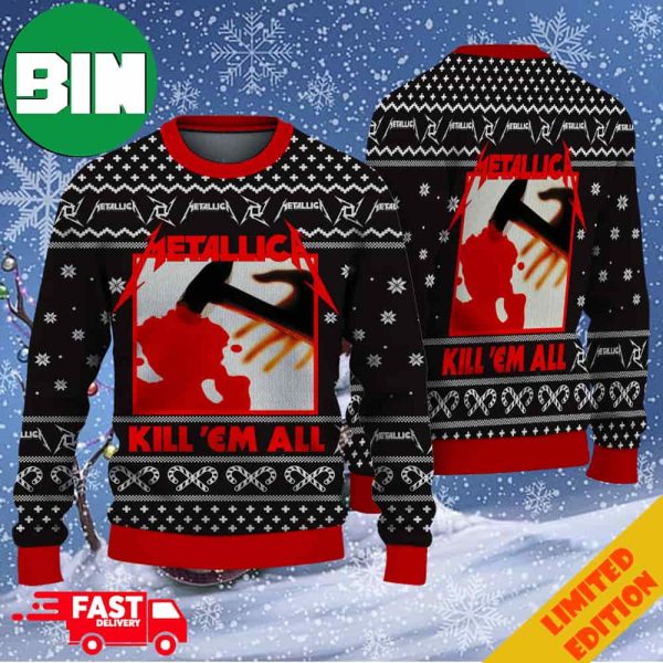 Metallica Kill ‘Em Album All Snowflakes And Candy Cane Pattern Christmas 2023 Fan Gifts Ugly Sweater