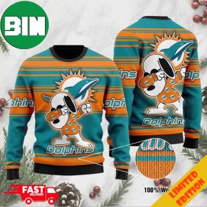Miami Dolphins Snoopy Dabbing 3D Ugly Christmas Sweater