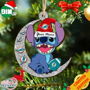 Miami Dolphins Stitch Ornament NFL Christmas And Stitch With Moon Ornament
