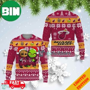 Miami Heat Baby Groot And Grinch Best Friends Ugly Christmas Sweater For Men And Women