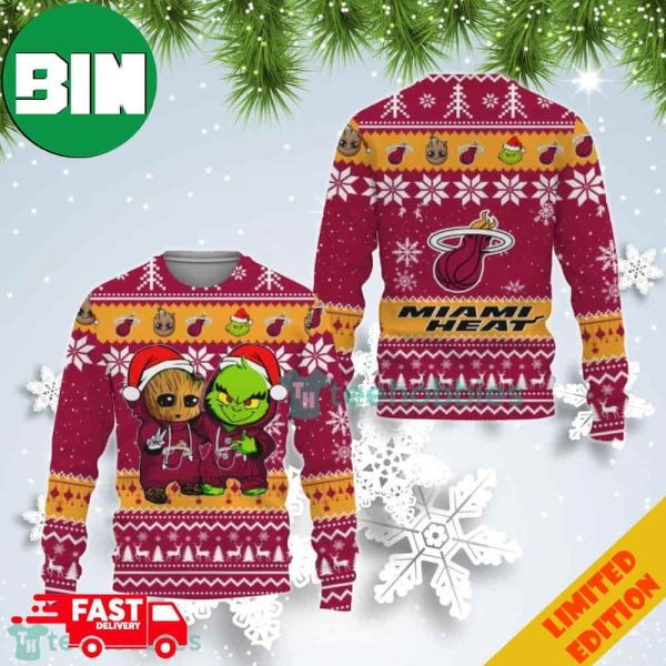 Miami Heat Baby Groot And Grinch Best Friends Ugly Christmas Sweater For Men And Women