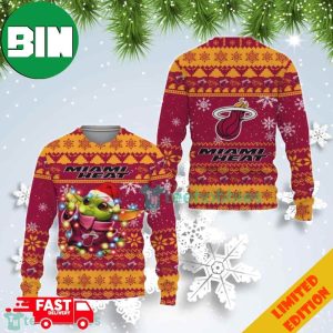 Miami Heat Baby Yoda Christmas Light Ugly Christmas Sweater For Men And Women