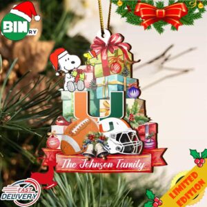 Miami Hurricanes And Snoopy Christmas NCAA Ornament Custom Your Family Name