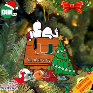 Miami Hurricanes Snoopy Christmas NCAA Ornament Custom Name